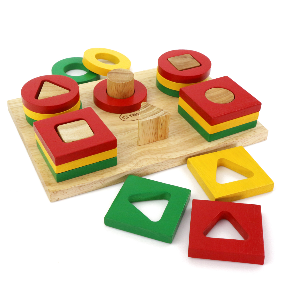 Đồ chơi thả hình hình khối, Bộ xếp 6 cọc - Đồ chơi gỗ Winwintoys