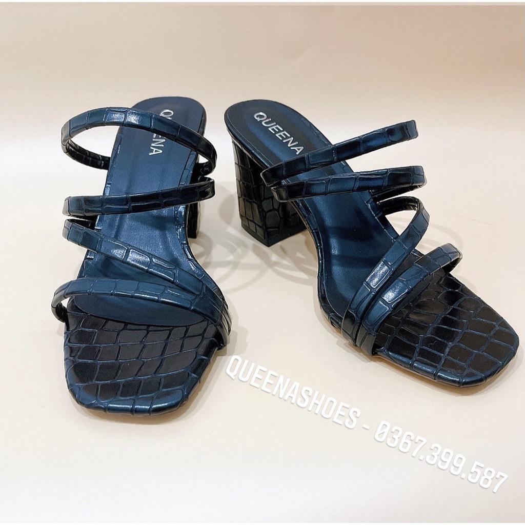 Giày sandal da răn cao cấp 7cm mang được 2 kiểu