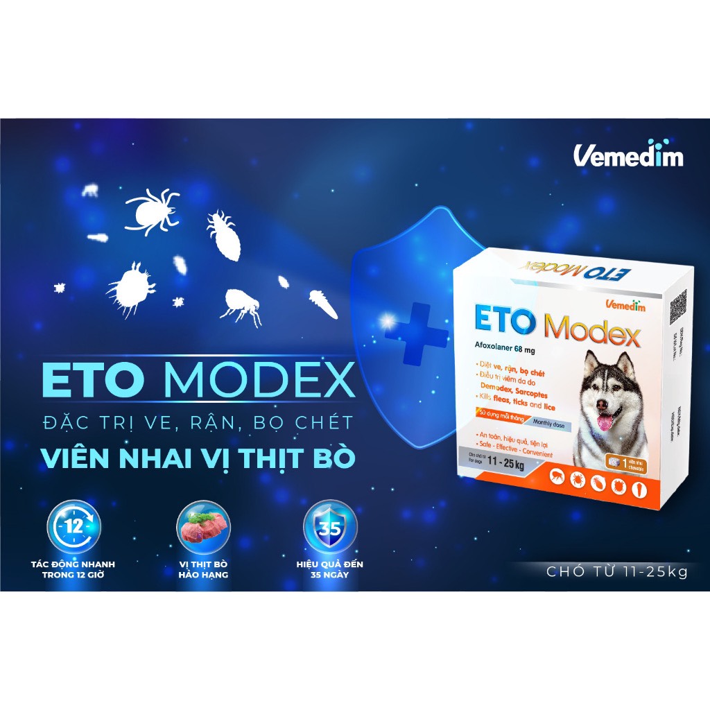 Eto Modex - Viên nhai vị thịt bò phòng ve rận