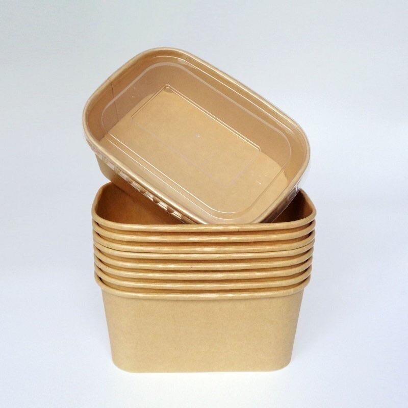 50 cái Hộp giấy vuông bento kèm nắp 750ml, 1000ml