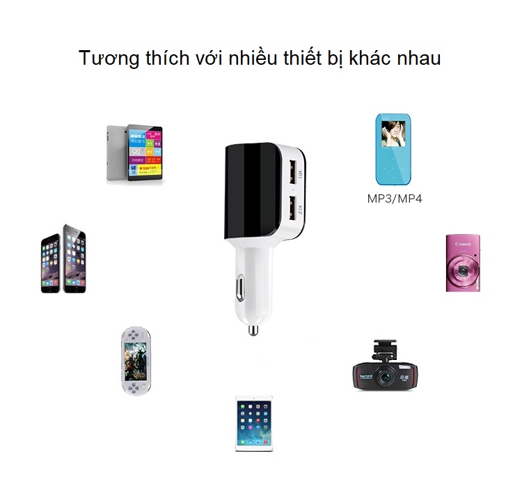 Tẩu cắm sạc 2 cổng USB có chip thông minh, hỗ trợ sạc nhanh và tản nhiệt tốt (Tặng quạt nhựa mini cắm cổng USB-Màu ngẫu nhiên)