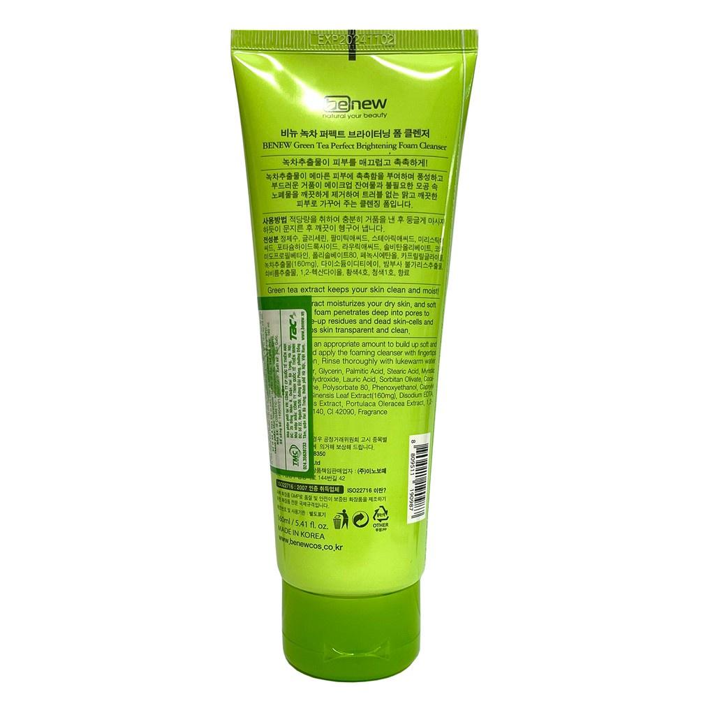 Sữa rửa mặt trắng da Trà Xanh - BENEW Green Tea Brightening 160ml