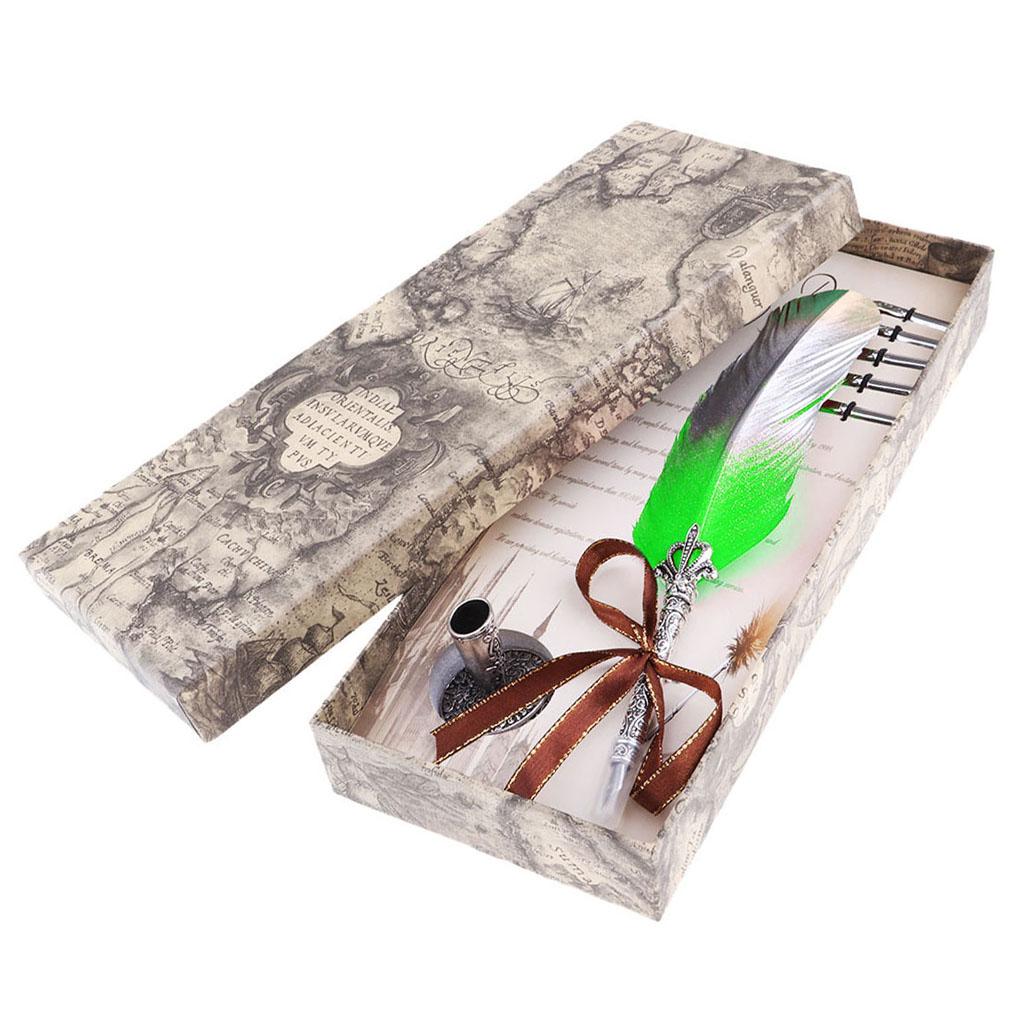 Antique Dip Feather Pen Set with 5pcs Nibs Pen Stand Birthday Wedding Christmas Gift