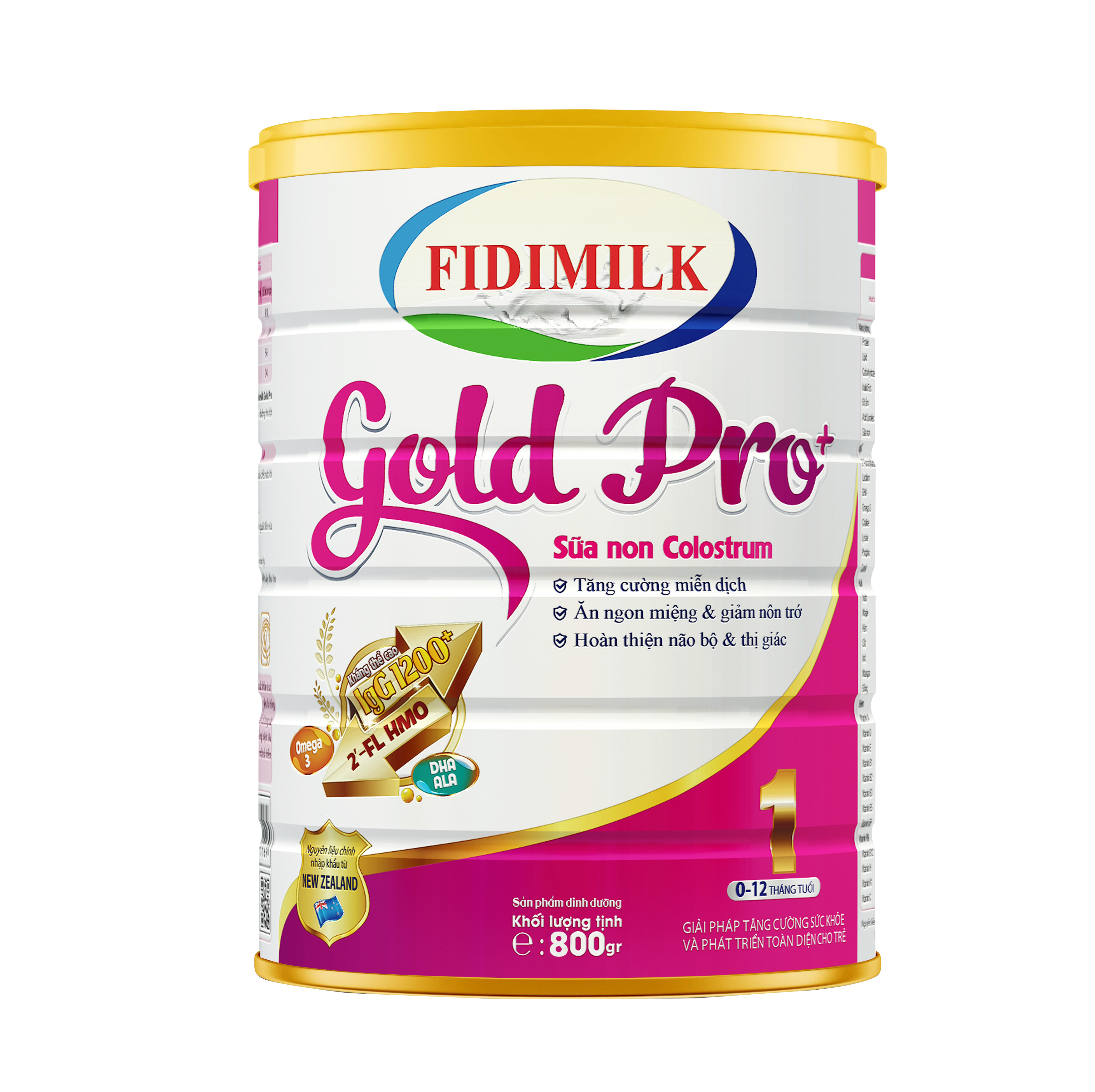 Combo 3 lon Sữa công thức FIDIMILK GOLD PRO +1 lon 800g - Dinh dưỡng phát triển toàn diện, chứa sữa non Colostrum dành cho Bé 0-12 tháng tuổi.