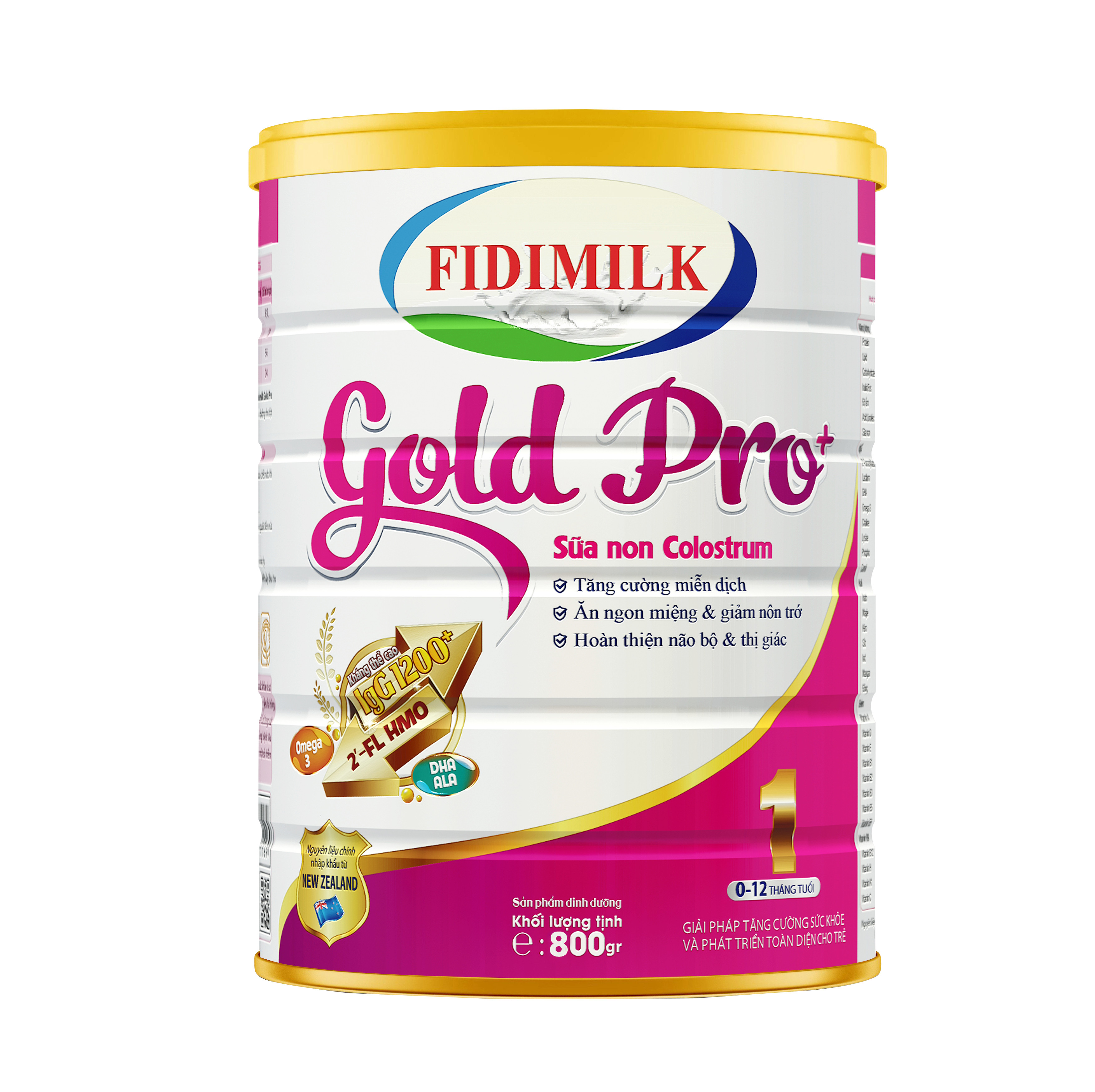 Sữa công thức FIDIMILK GOLD PRO +1 lon 800g - Dinh dưỡng phát triển toàn diện, chứa sữa non Colostrum dành cho Bé 0-12 tháng tuổi.