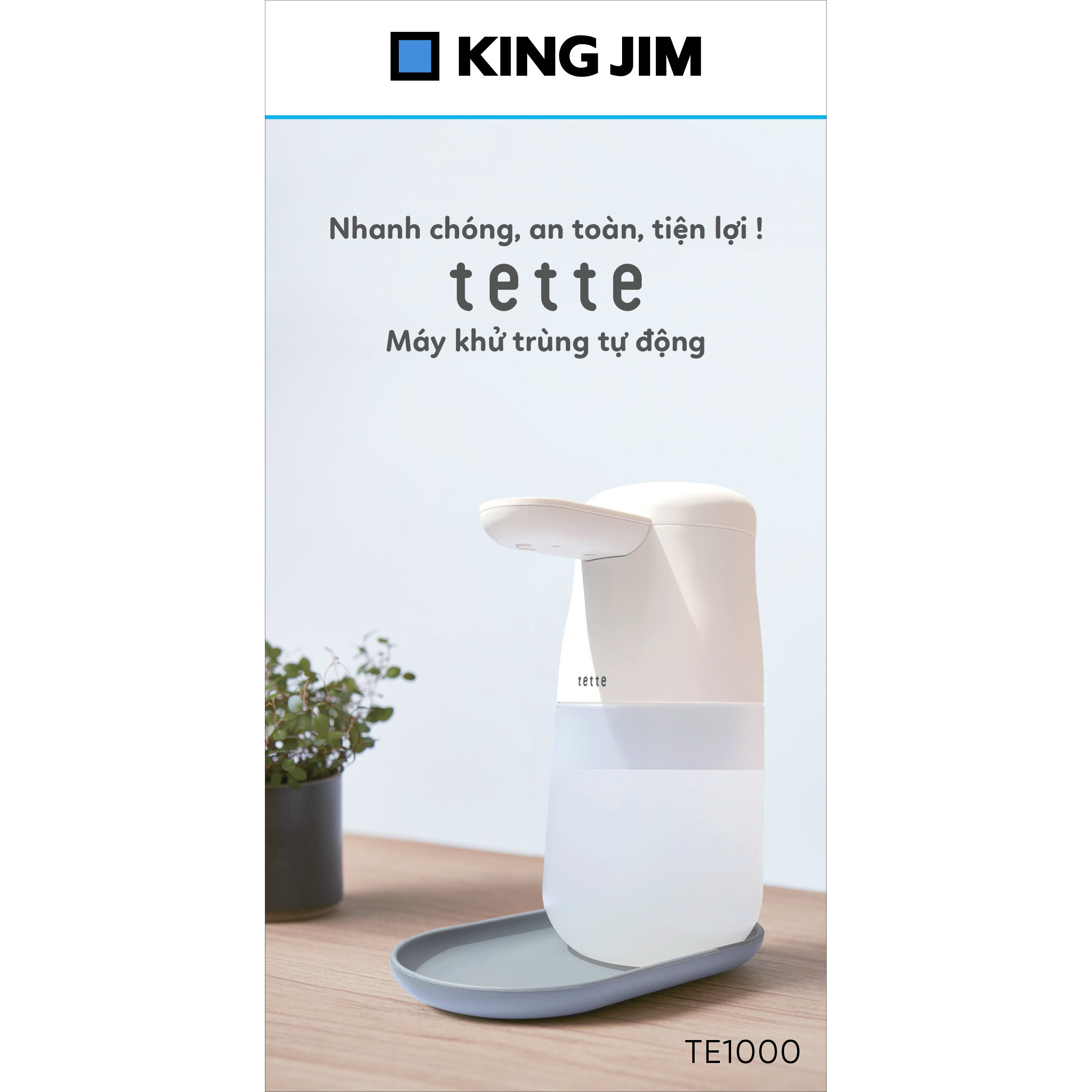 Máy rửa tay khử khuẩn tự động KING JIM TETTE - TE1000 [HÀNG CHÍNH HÃNG] Thương hiệu Nhật Bản, cảm ứng hồng ngoại