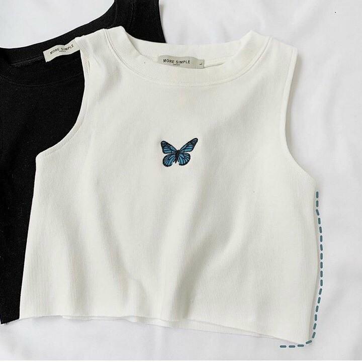 Áo croptop thun 3 lỗ thêu bướm xanh XIXO - ATN0034