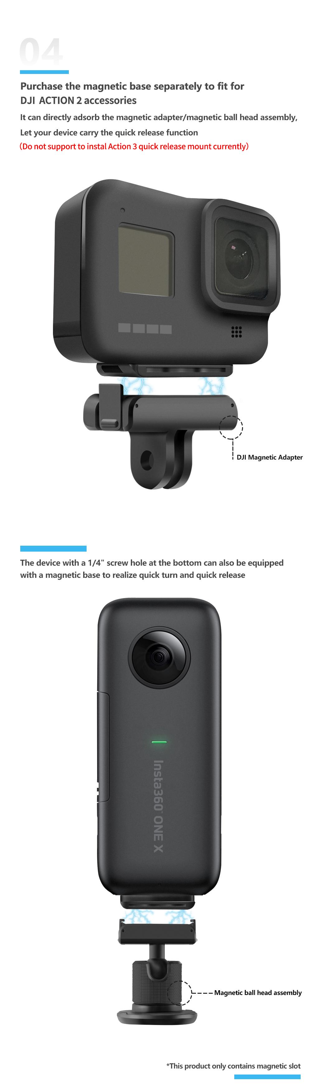 Bộ điều hợp từ tính bằng nhôm gắn 1/4 "ARRI Định vị chân Chân máy phát hành nhanh cho DJI Hành động 2 cho GoPro 11 10 9 8 Camera