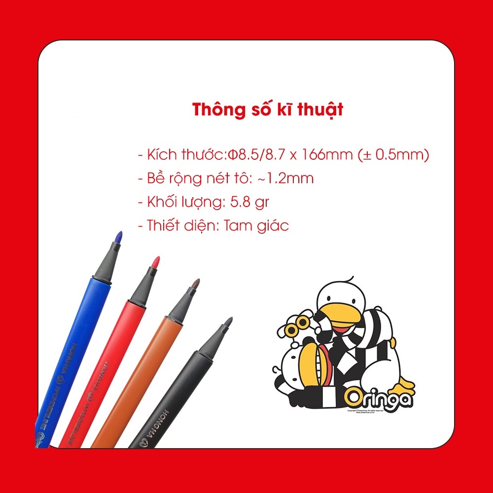 Bút Lông Màu HH 12/18 Màu( 8110-8111) Không Độc Hại, An Toàn Cho Người Sử Dụng Hình Ảnh Bản Quyền Vịt Oringa Dễ Thương, Màu Sắc Chuẩn Mỹ Thuật Tươi Sáng