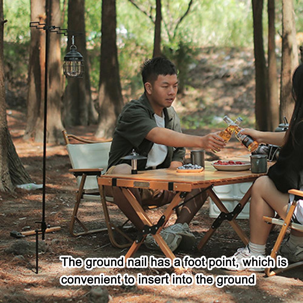 Ground Nail and Desk-Mounted Dual Use Camping Detachable Lamp Holder Practical High Strength Metal Black Outdoor Hiking Light Bracket