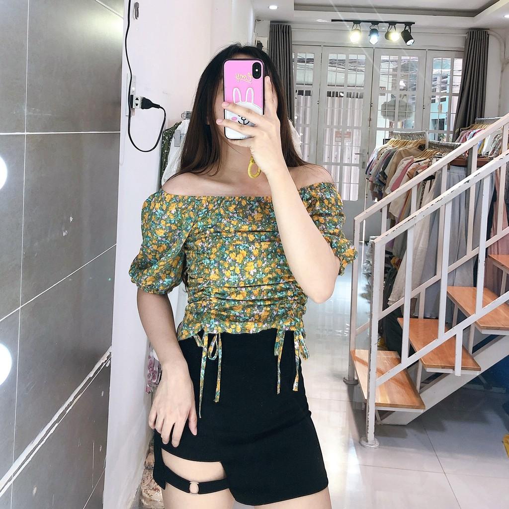 ÁO HOA CROPTOP RÚT NGỰC TRỄ VAI - QUẢNG CHÂU