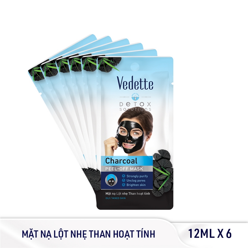 Combo 6 Mặt Nạ Lột Nhẹ (Peel-Off) giúp loại bỏ Tế Bào Chết Vedette Than Hoạt Tính (Thanh Lọc Da) - Gói 12ml