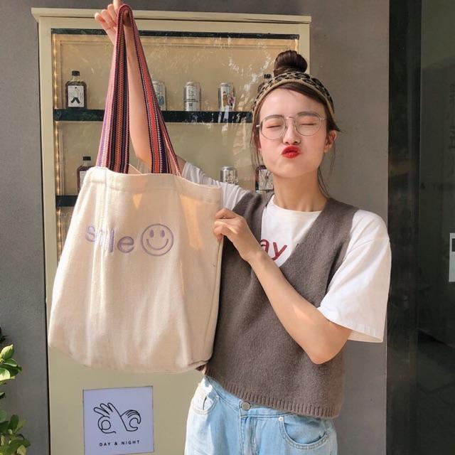 TÚI TOTE VẢI VINTAGE QUAI THỔ CẨM SIÊU XINH SMILE