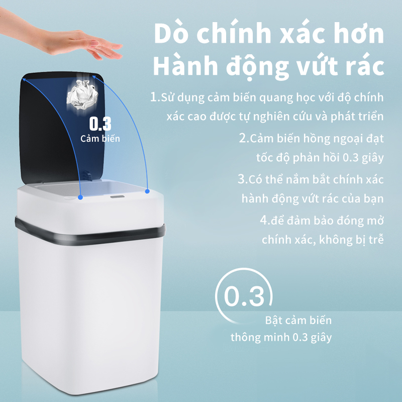 Thùng rác tự động thông minh dạng cảm biến, Sử dụng cảm biến quang học với độ chính xác cao được tự nghiên cứu và phát triển,Sử dụng trong nhiều trường hợp, đem tới cho bạn sự chọn lựa tiện lợi