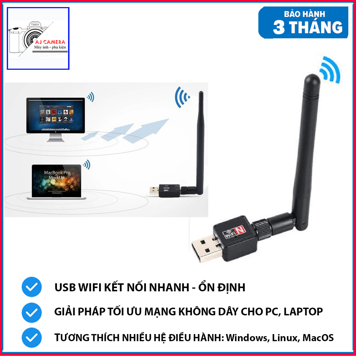 Hình ảnh USB thu wifi LOẠI TỐT có ăng ten dành cho máy tính để bàn, Laptop – usb thu wifi tốc độ cao phục vụ học online, xem phim, chơi game kết nối mạnh mẽ, ổn định