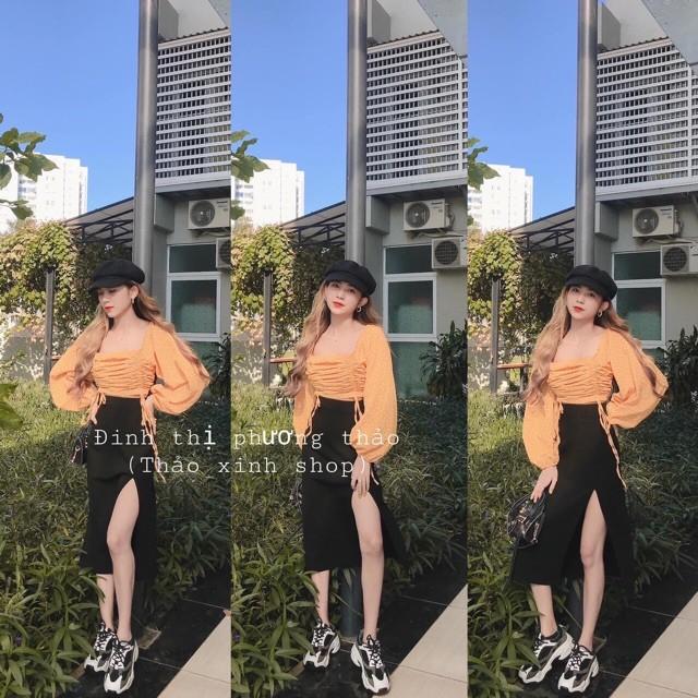 Chân váy midi xẻ tà siêu hot