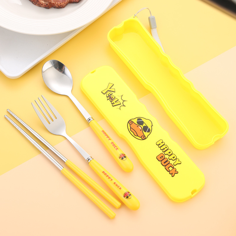 Bộ Muỗng Đũa Nĩa Bằng Thép Không Gỉ Hình Vịt Dễ Thương