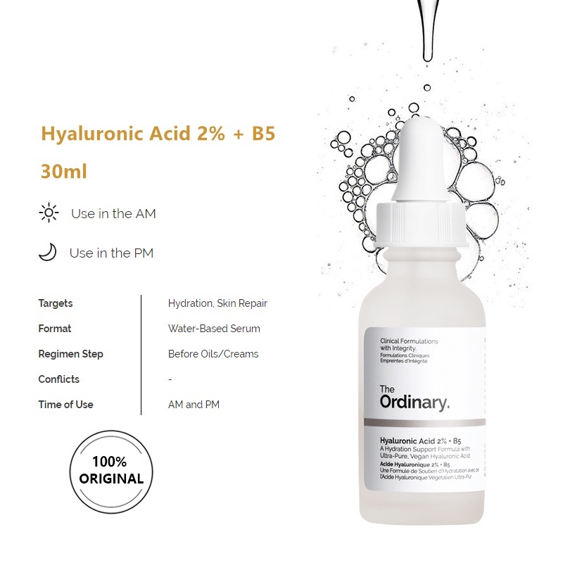 Combo Tinh Chất The Ordinary AHA 30%+BHA 2% Peeling Solution và serum Cấp ẩm hồi phục Hyaluronic Acid 2% + B5(2x30ml)