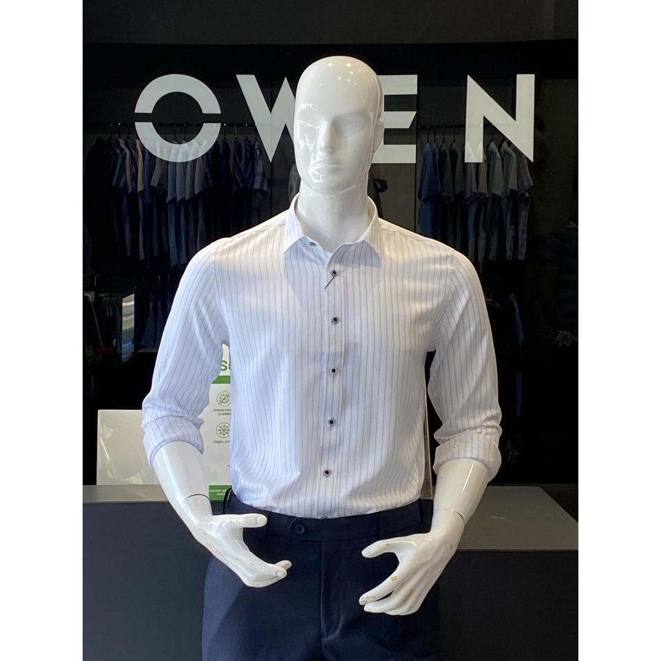 OWEN - Áo sơ mi dài tay OWEN Slimfit chất Nano chống nhăn màu trắng kẻ sọc 23557 - Áo sơ mi nam Owen