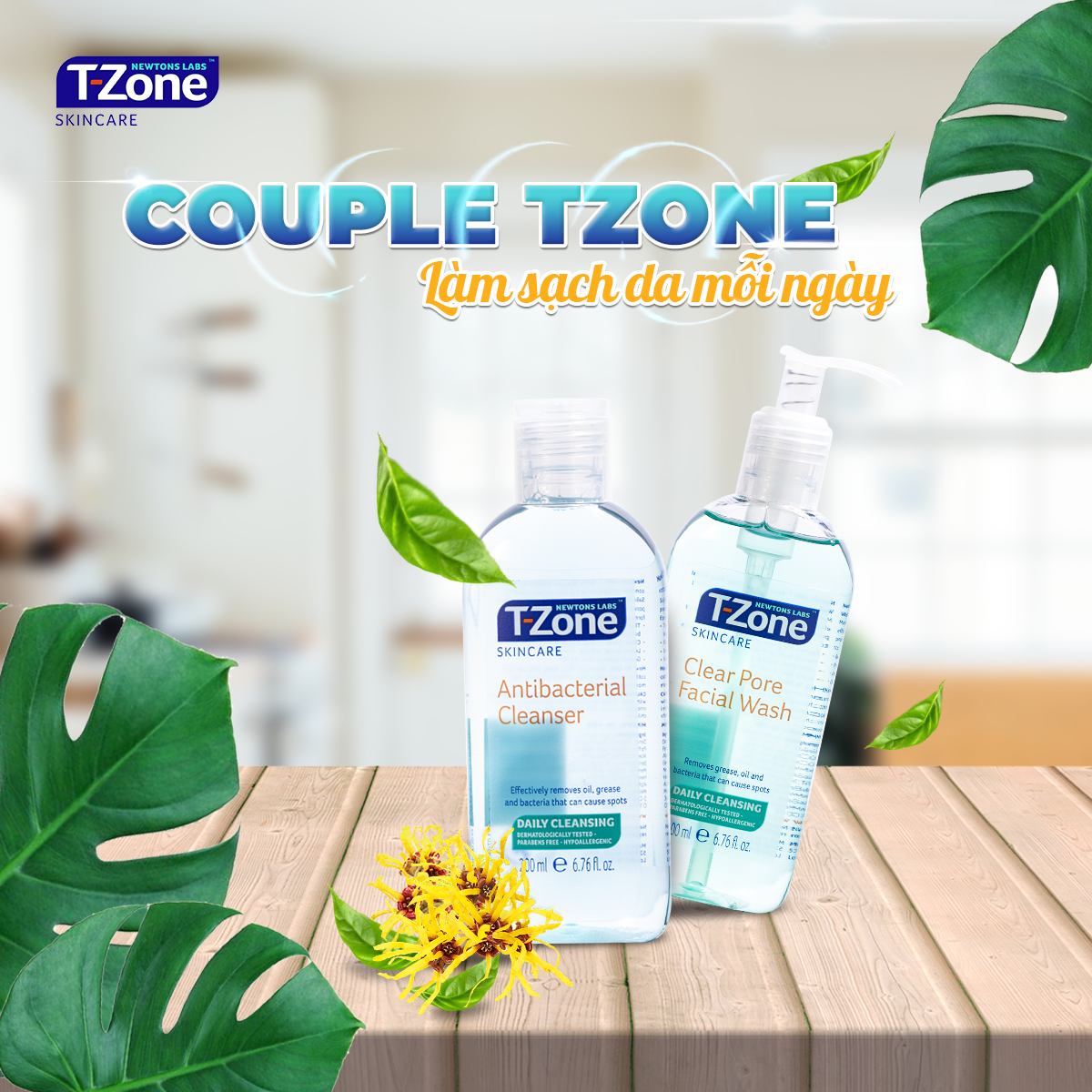 Nước Hoa Hồng T-ZONE Antibacterial Cleanser Làm Sạch Tinh Chất Tràm Trà 200ml