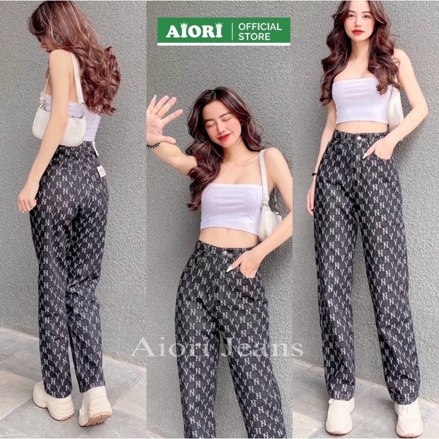 [Hàng Cao Cấp] Quần Jeans Nữ, Quần Jeans Ống Đứng Cạp Cao Họa Tiết NY Kiểu Bò Suông Phong Cách Hàn Quốc Ulzzang E003 - Xanh Nhạt