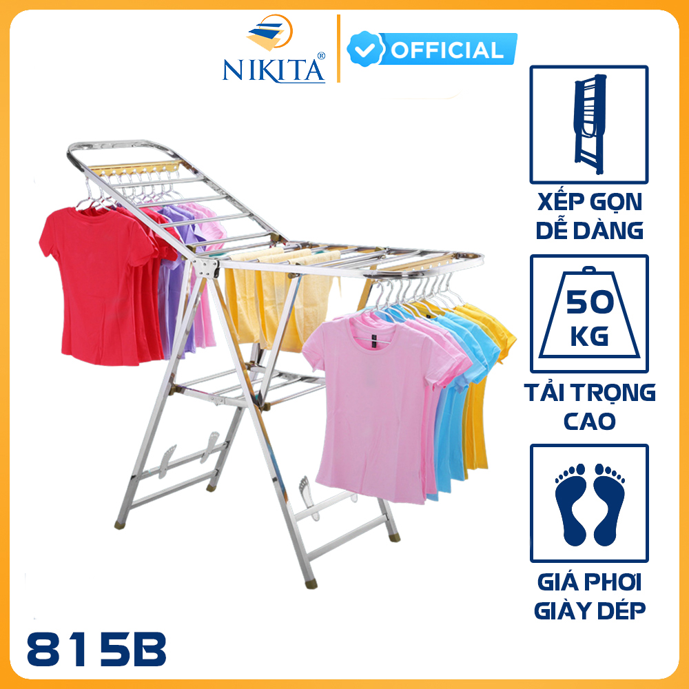 Giàn phơi để sàn - Giá phơi đồ có kệ phơi giày, vớ - NKT815B