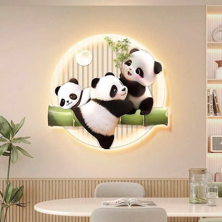 (ẢNH THẬT) Tranh treo tường đèn led gấu trúc dễ thương 1 trang trí decor kèm đinh