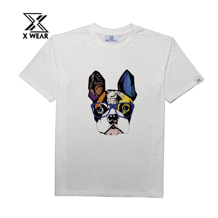 Áo thun nam cổ tròn màu trắng full cotton tay lỡ dán rộng X-WEAR