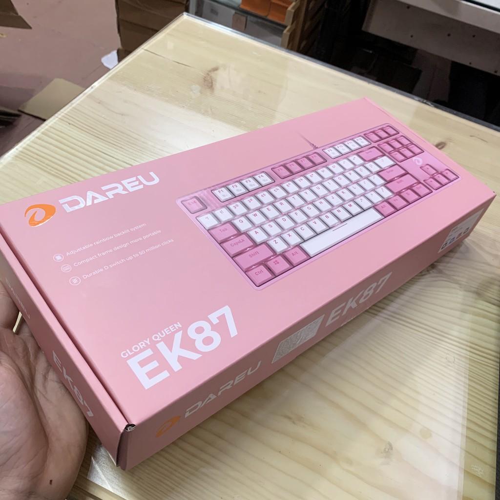 Bàn phím cơ Gaming DAREU EK87 Pink - Hồng (PINK-LED, Blue/ Brown/ Red D switch) Hàng Chính Hãng