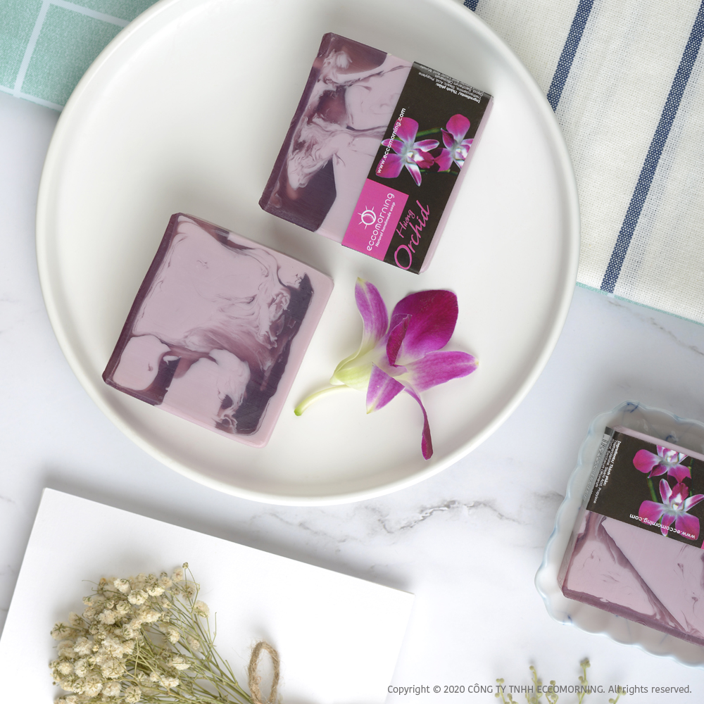Xà Bông Thiên Nhiên Handmade eccomorning Hình Vuông Hương Hoa Lan - Orchid Soap