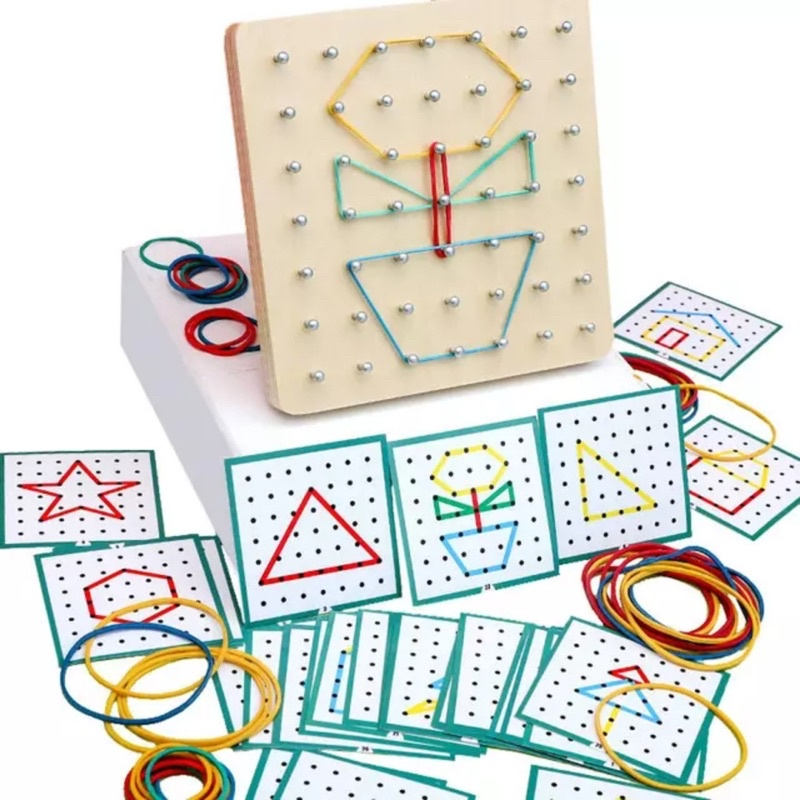 Đồ chơi trí tuệ phát triển tư duy logic an toàn cho trẻ, bảng chun gỗ tạo hình dạng cho bé từ 3 tuổi, giáo cụ montesori