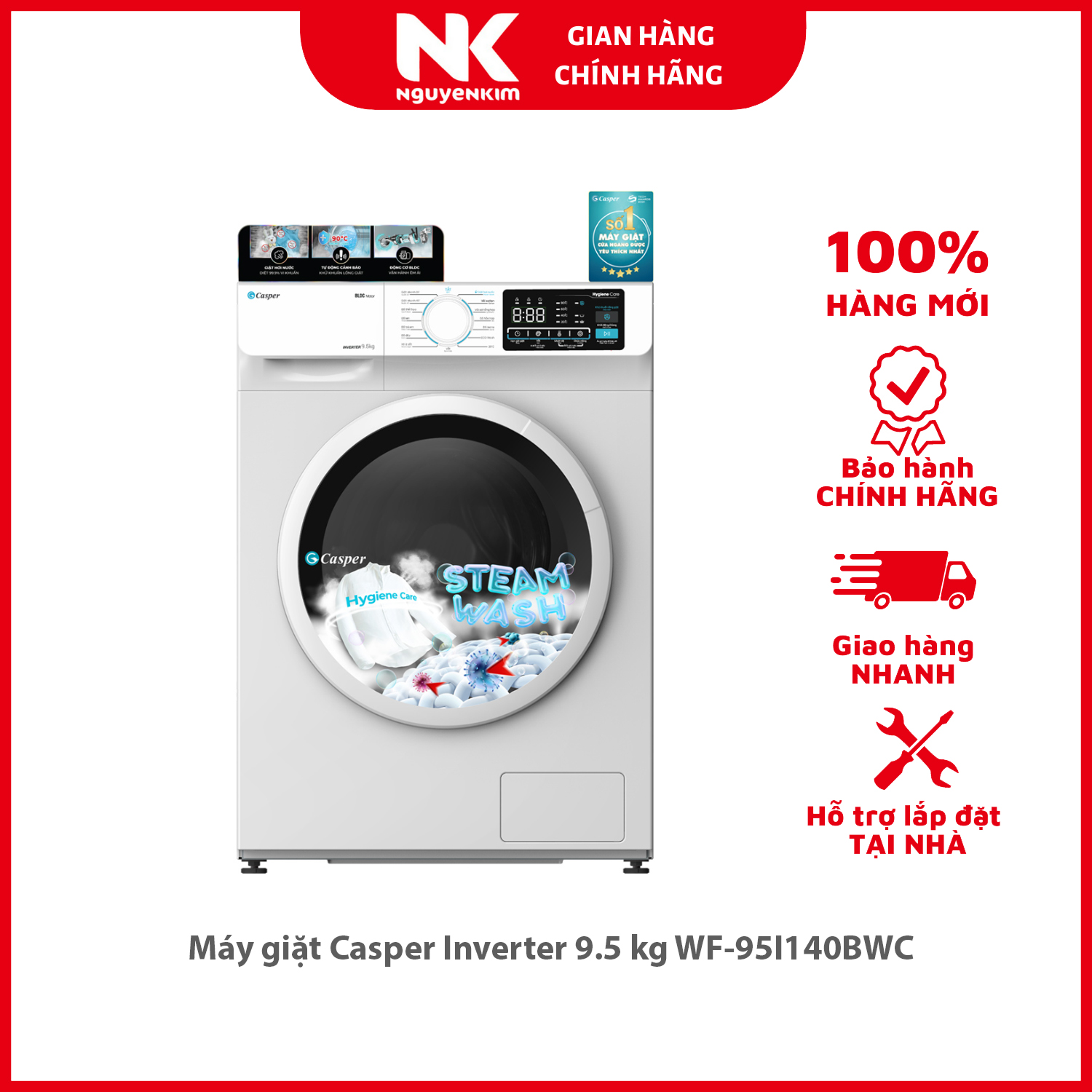 Máy giặt Casper Inverter 9.5 kg WF-95I140BWC - Hàng chính hãng