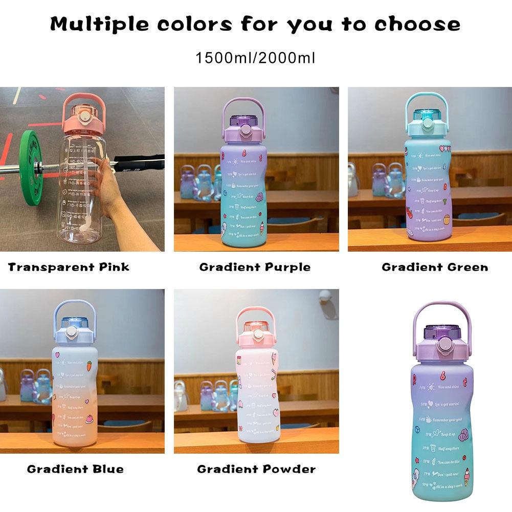 Bình Nước 2L Dung Tích Lớn Có Ống Hút Màu Gradient/ Matte Bằng Nhựa Chống Rơi Vỡ
