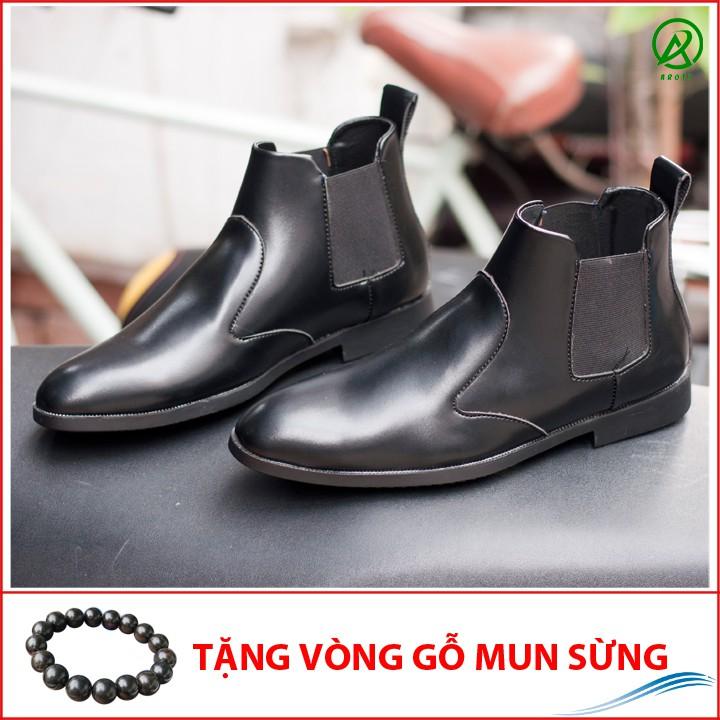 Giày Chelsea Boot Nam Cổ Chun Da Nhám Màu Đen Đế Khâu Rất Chắc Chắn - Giày Da Nam Cb520-Nhamchun(Gm)- Kèm Vòng Gỗ Mun