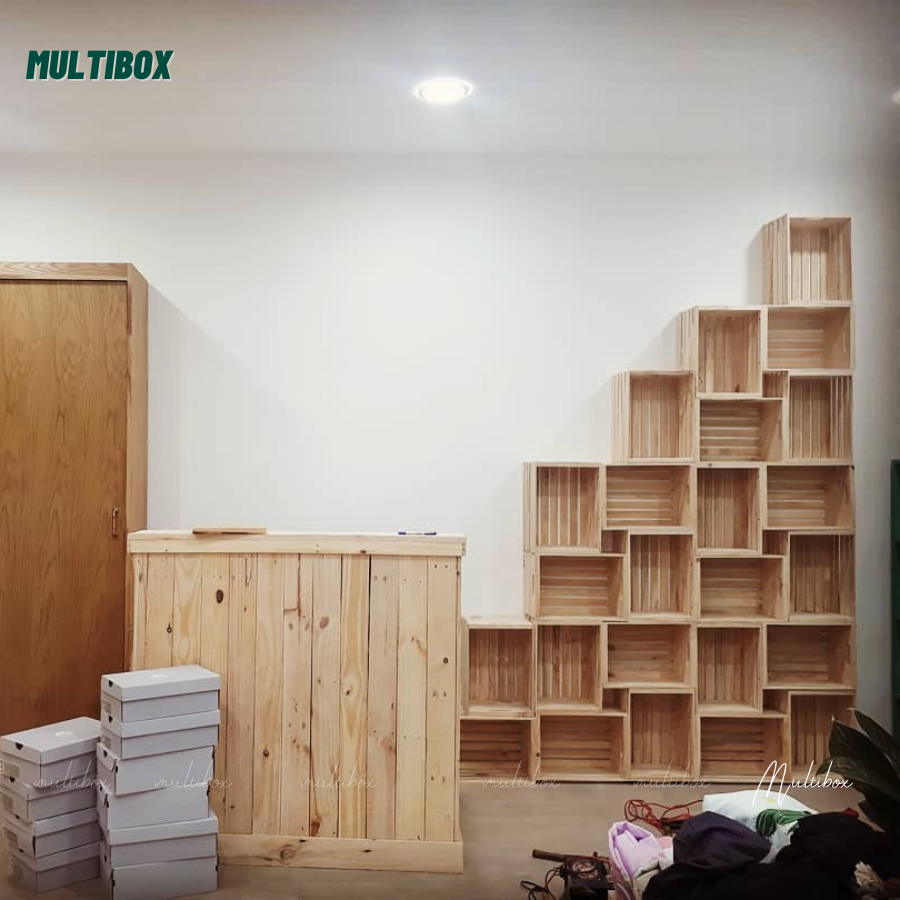 Thùng Gỗ Pallet, Thùng Gỗ Đa Năng Lắp Ráp, Hộp Khay Gỗ Pallet Decor Làm Đôn Chậu Gỗ, Bàn Trà, Thùng Đựng Đồ Chơi Size 40x22x16cm