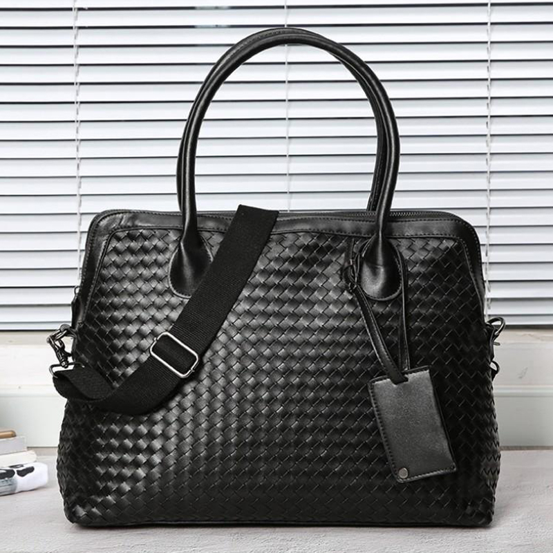 Men's Business Casual Tote Bag Leather Weave - Black