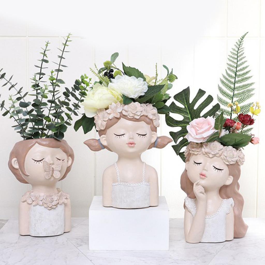 2- Succulent Plant Pot Girl Flower Planter Flowerpot Home