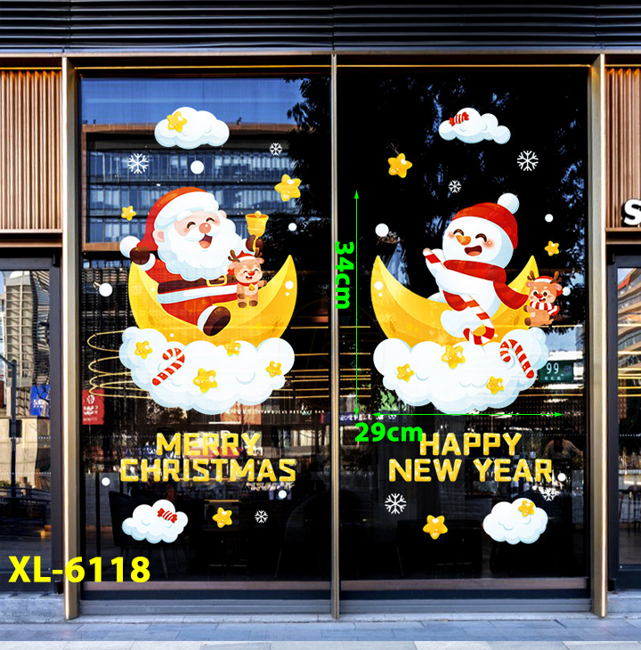 Decal dán kính noel 2023 tĩnh điện trang trí giáng sinh merry christmas khổ 60x45cm