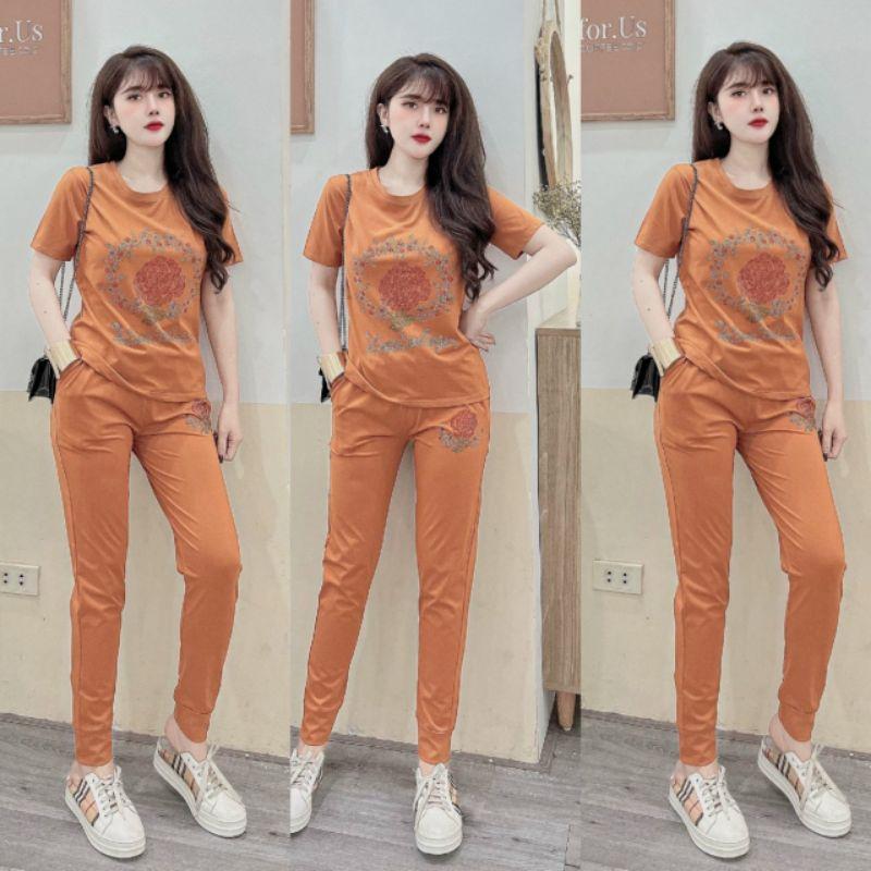 Bộ đồ nữ ép đá hoa hồng sang trọng trẻ trung