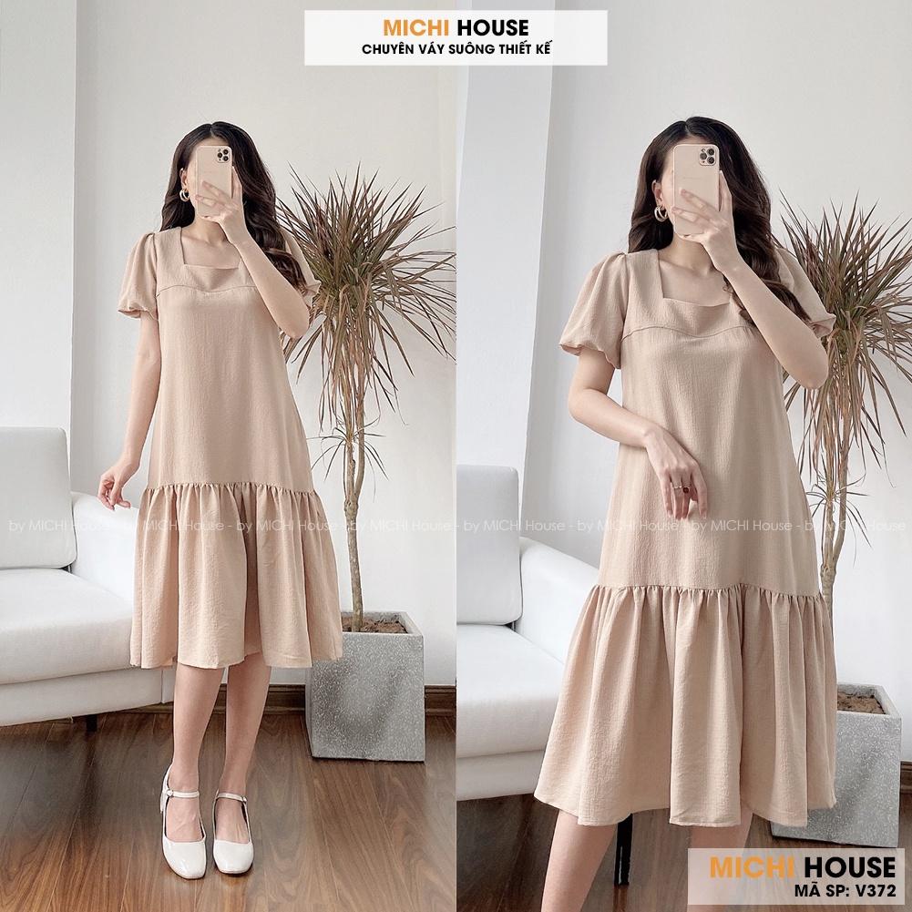 Đầm Suông Đuôi Cá Cổ Vuông MICHI House V372 Váy Chất Xốp Mát Dáng Xuông Dễ Mặc Xinh