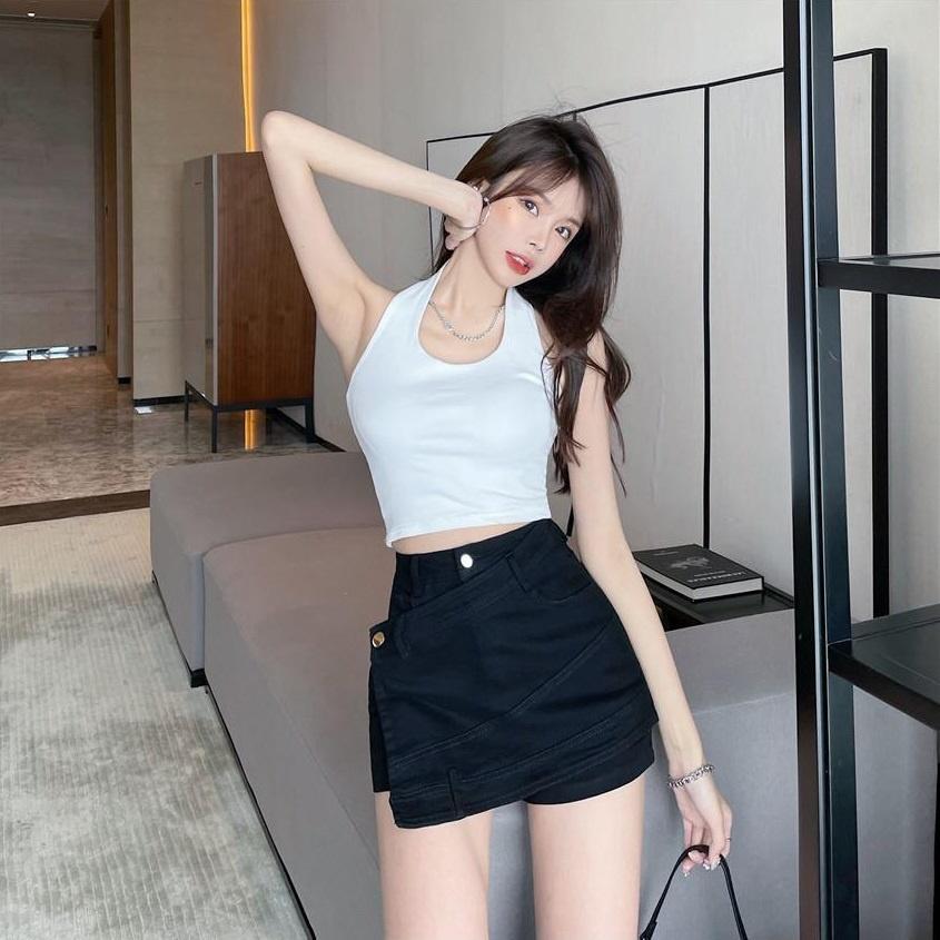 Quần nữ ngắn, quần nữ giả váy chất kaki co dãn màu trắng đen size S M L SKUQ-46