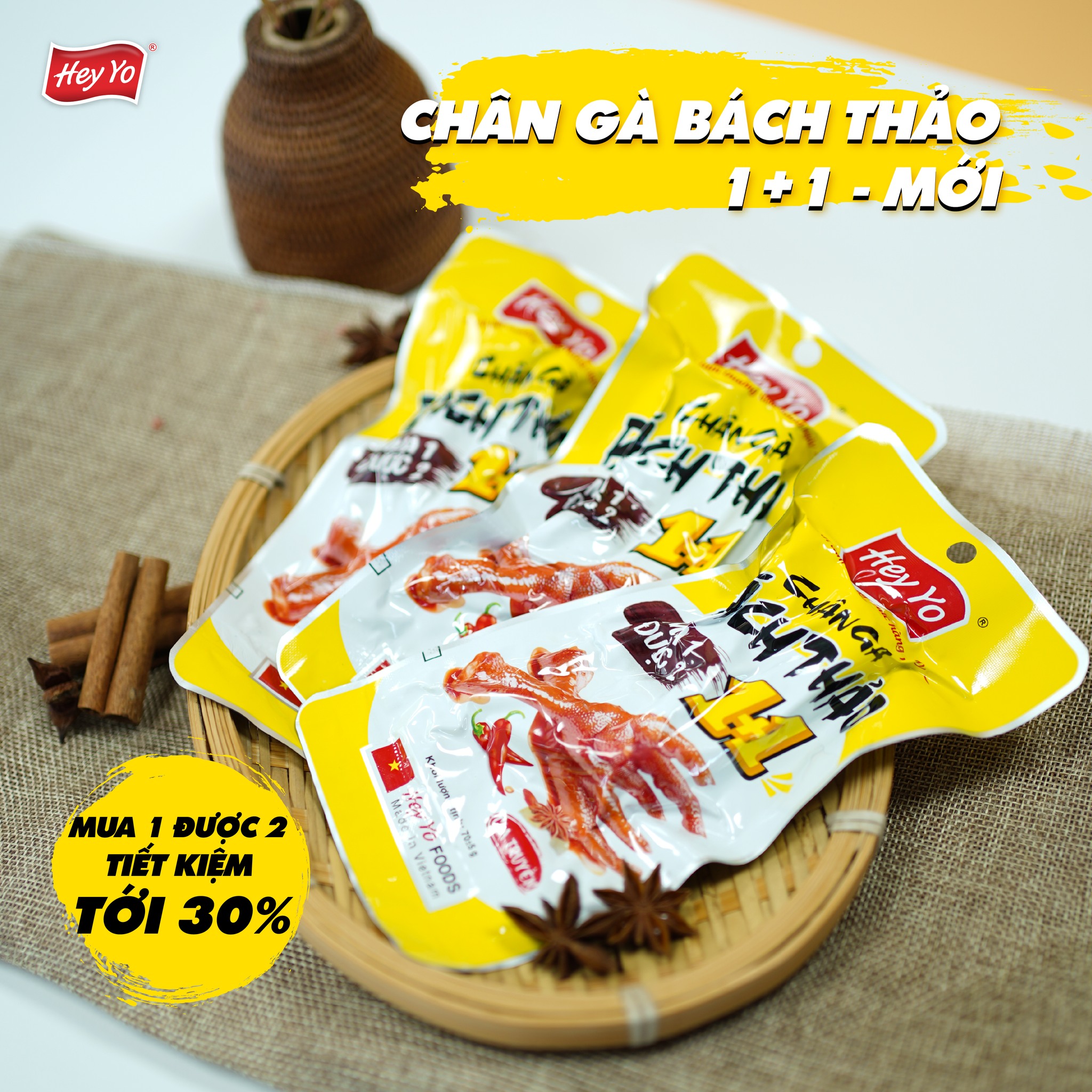 Chân gà cay Hey Yo gói 1+1 (70g) Bách Thảo siêu tiết kiệm, chân gà ủ vị hàng Việt Nam đảm bảo VSATTP