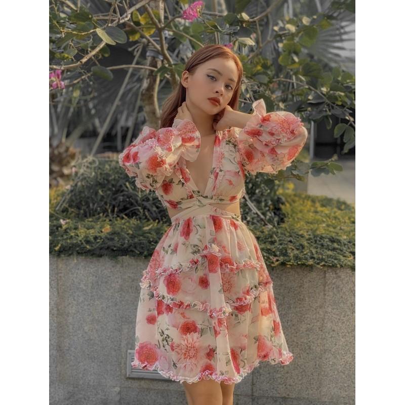 Đầm hoa khoét eo