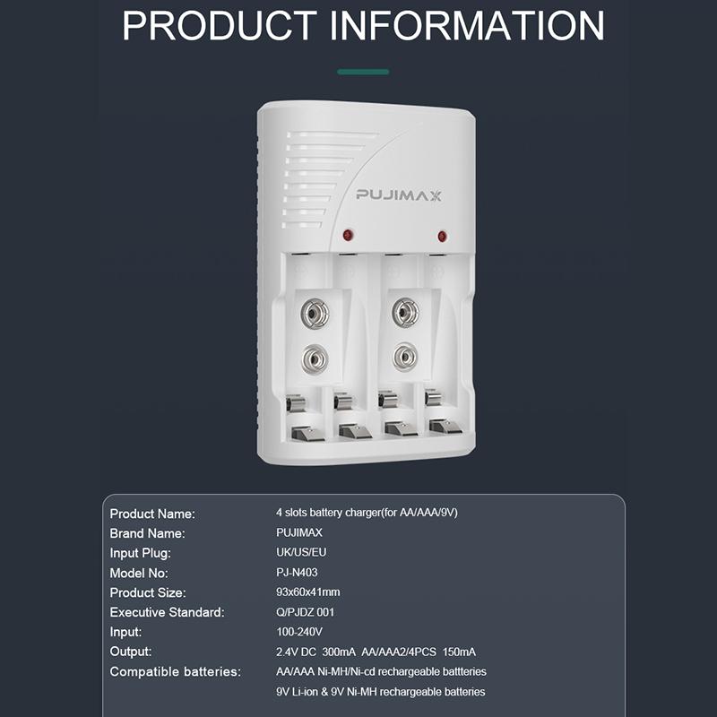Pujimax Universal Pin sạc UK US EU plug với đèn LED cho pin sạc 9V và 1,2V AA/AAA màu pin sạc lại: màu trắng