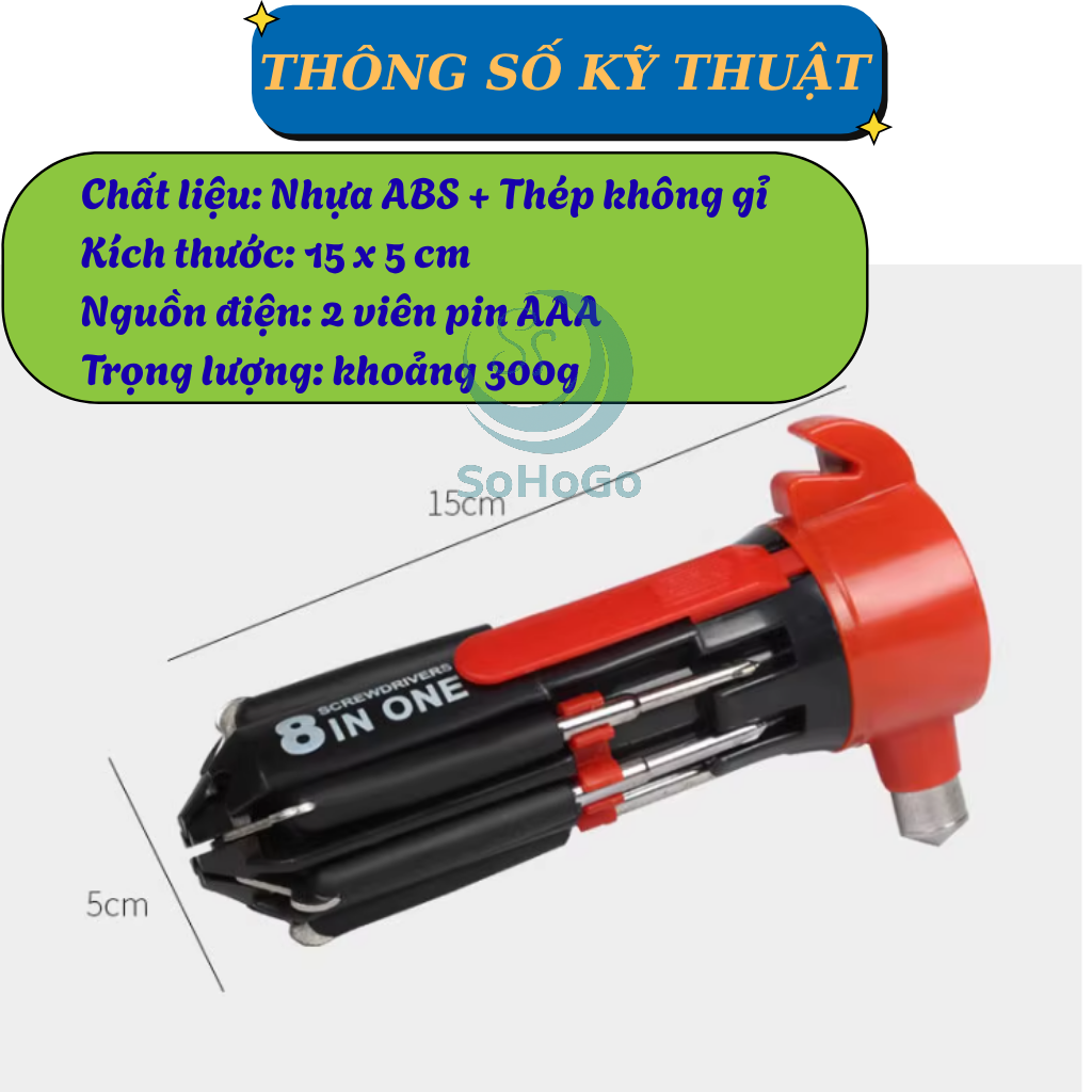 Bộ Tô Vít Cứu Hộ Đa Năng – Đèn Pin, Búa Cứu Hộ, Dao Cắt – Dụng Cụ Cứu Hộ Xe &amp; Sửa Chữa