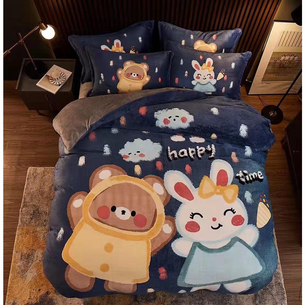 Bộ chăn ga gối đệm 3D nỉ nhung cao cấp , Kèm drap giường bo chun
