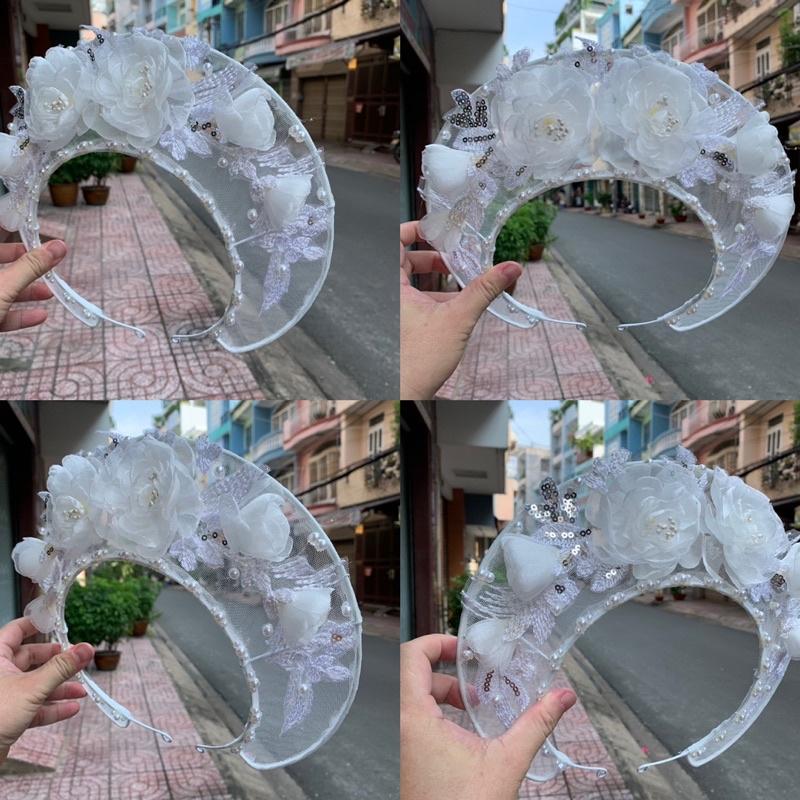 Mấn viền lưới hoa voan cài tóc cô dâu mặc áo dài 2021 cao 8cm Giangpkc