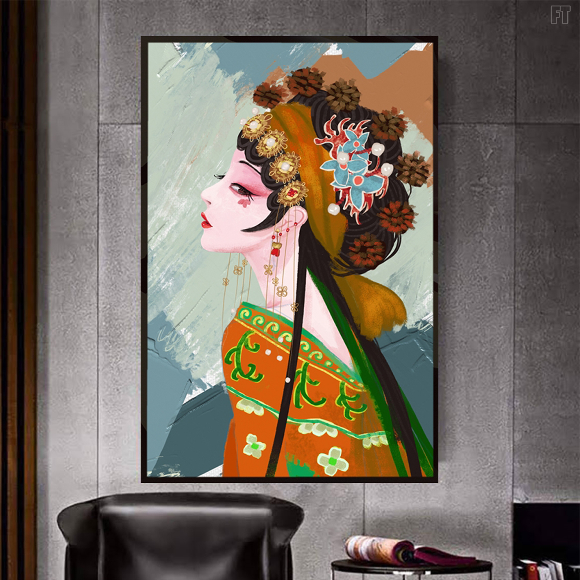 Tranh In Vải Canvas Khung Composite - Tranh Đơn Cô Gái Trung Hoa Xinh Đẹp
