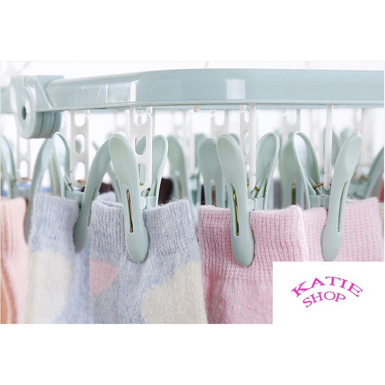 Móc Chùm Phơi Quần Áo, Đồ Baby, Đồ Nhỏ 32 Kẹp Có Thể Gấp Gọn