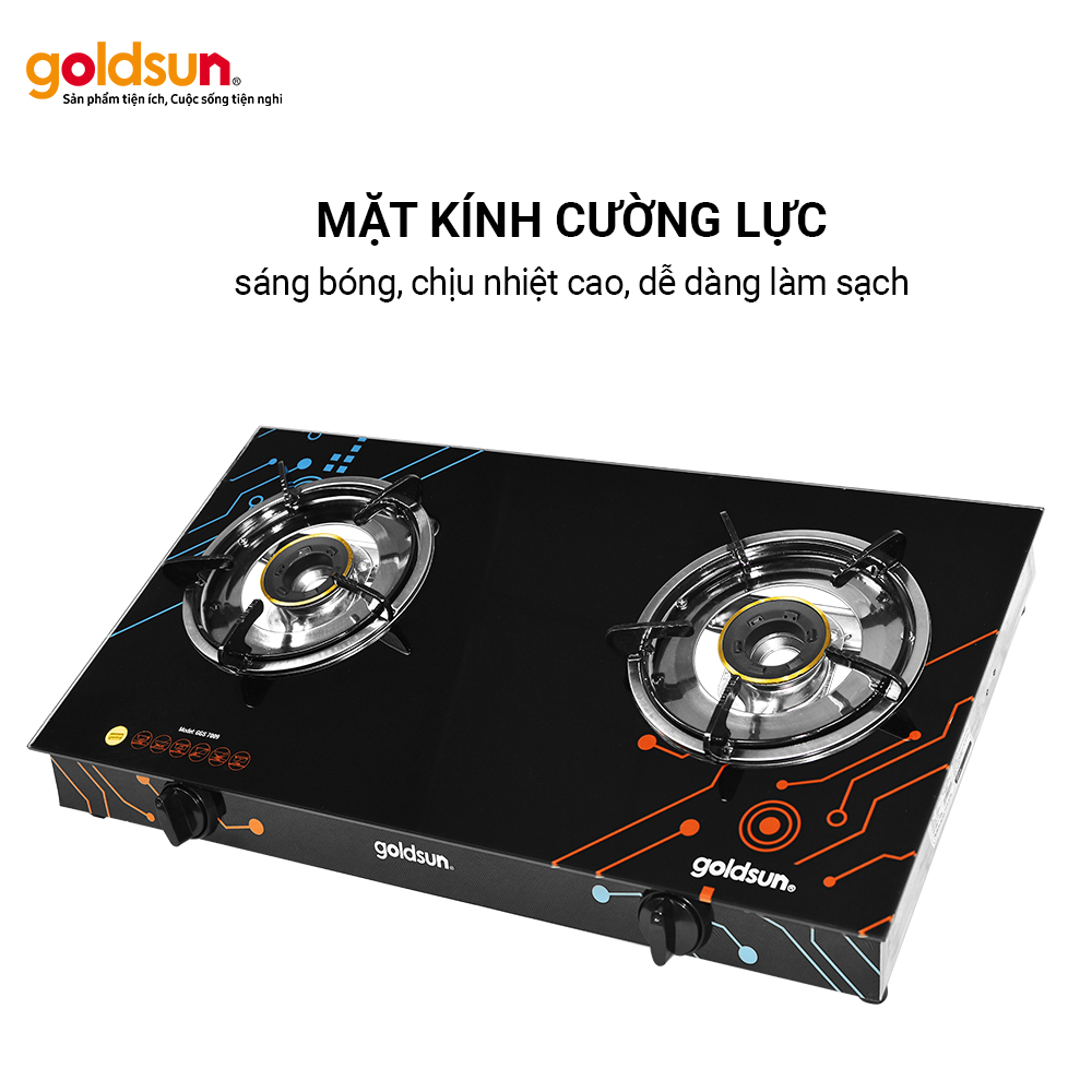 Bếp Ga Đôi GOLDSUN GGS7009 Mặt Kính Cường Lực, Đánh Lửa Magneto - Hàng Chính Hãng